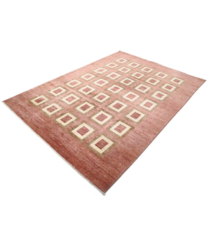 Beige Afghan Modcar Rug 6' 1" x 8' 6" Hand-Knotted | No. AT29115