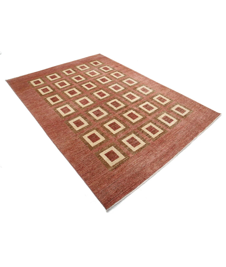 Beige Afghan Modcar Rug 6' 1" x 8' 6" Hand-Knotted | No. AT29115
