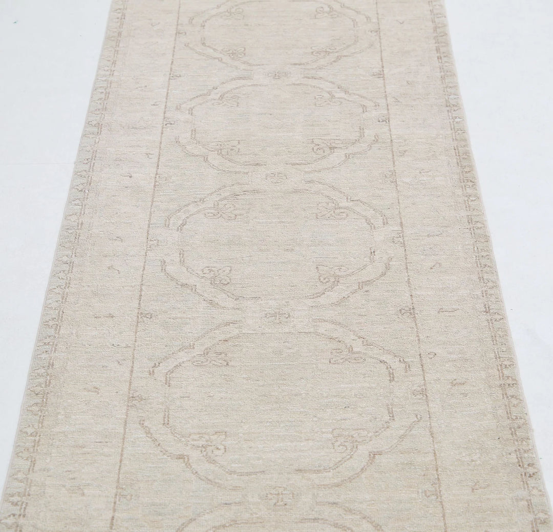 Ivory Afghan Serenity Runner Rug 2' 4" x 10' 2" Hand-Knotted | No. AT29201