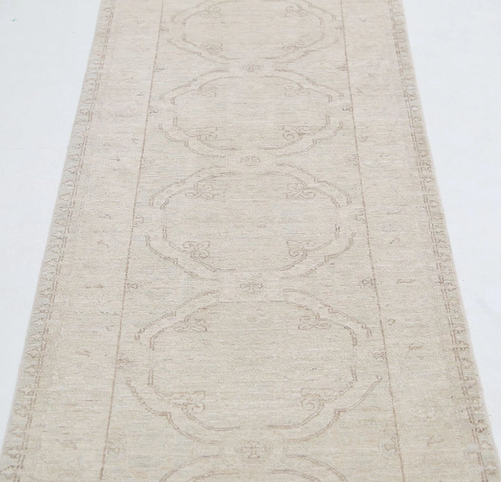 Ivory Afghan Serenity Runner Rug 2' 4" x 10' 2" Hand-Knotted | No. AT29201