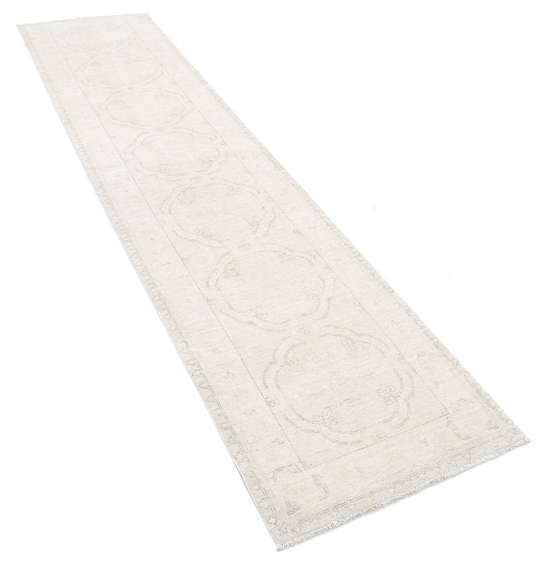 Ivory Afghan Serenity Runner Rug 2' 4" x 10' 2" Hand-Knotted | No. AT29201
