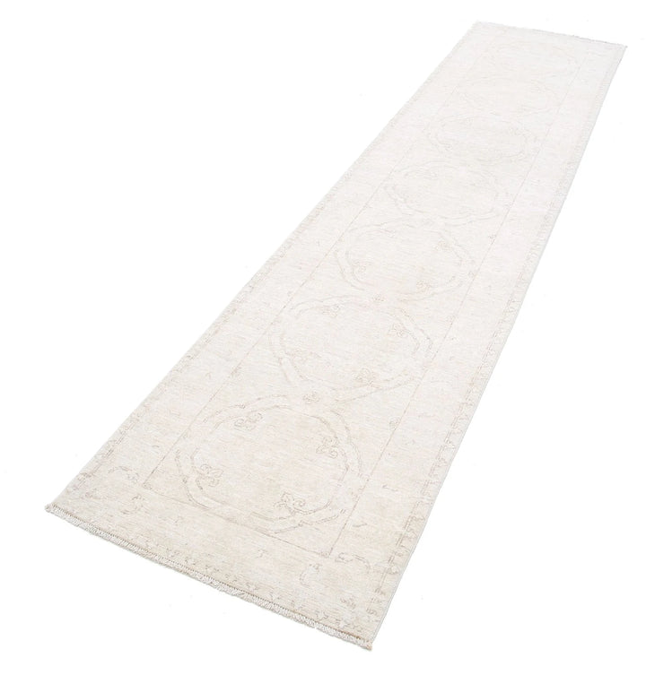 Ivory Afghan Serenity Runner Rug 2' 4" x 10' 2" Hand-Knotted | No. AT29201