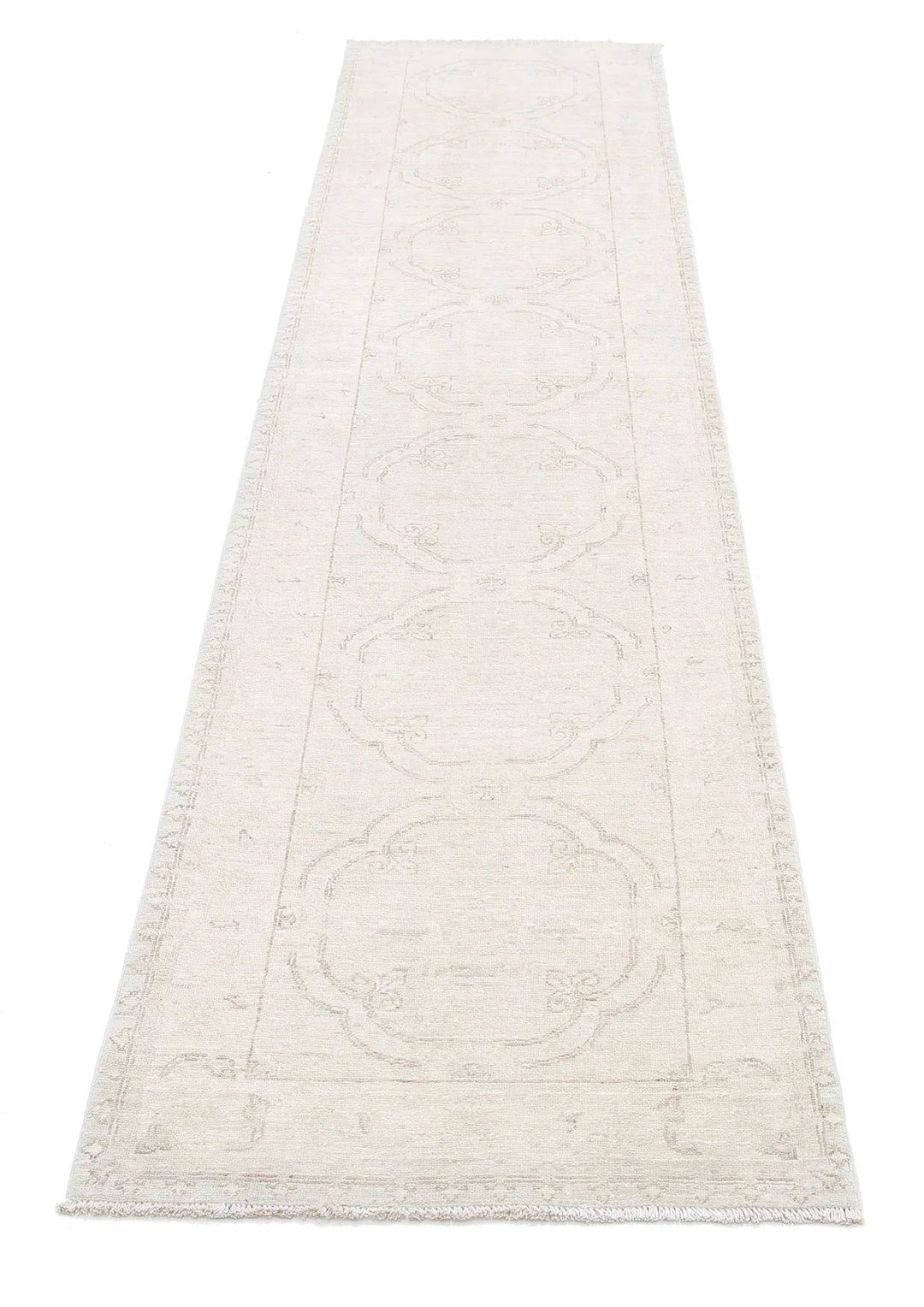 Ivory Afghan Serenity Runner Rug 2' 4" x 10' 2" Hand-Knotted | No. AT29201