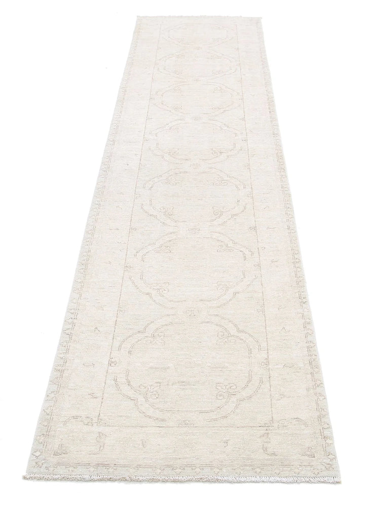 Ivory Afghan Serenity Runner Rug 2' 4" x 10' 2" Hand-Knotted | No. AT29201
