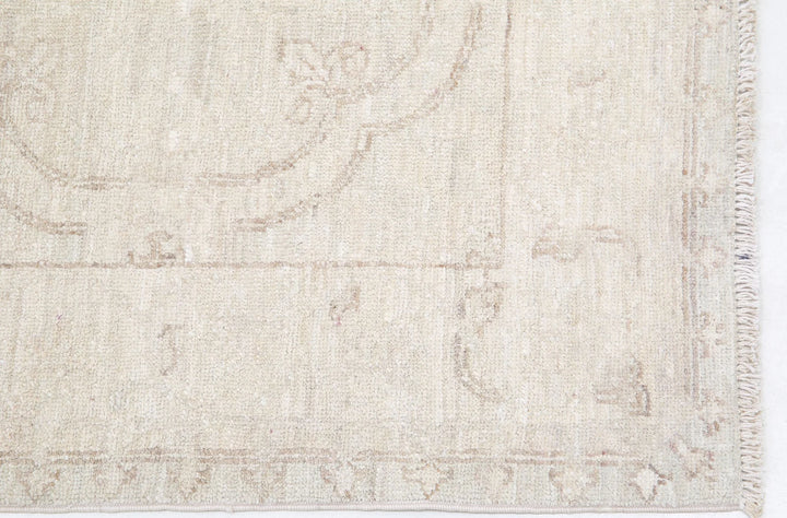 Ivory Afghan Serenity Runner Rug 2' 4" x 10' 2" Hand-Knotted | No. AT29201