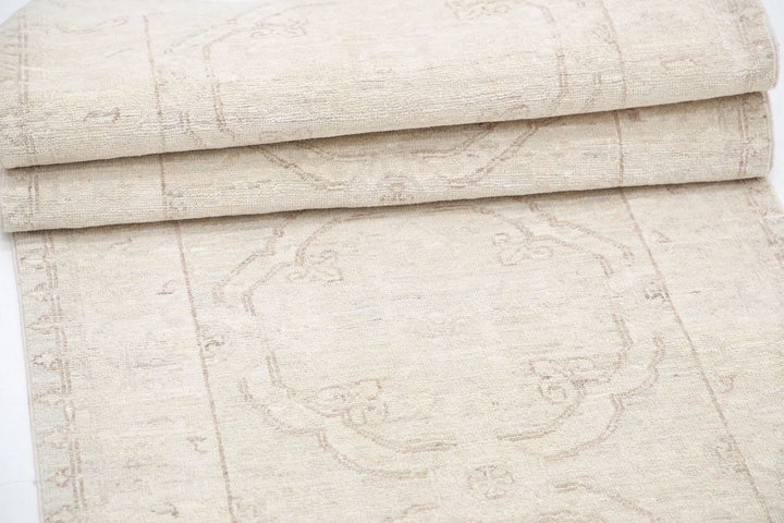 Ivory Afghan Serenity Runner Rug 2' 4" x 10' 2" Hand-Knotted | No. AT29201