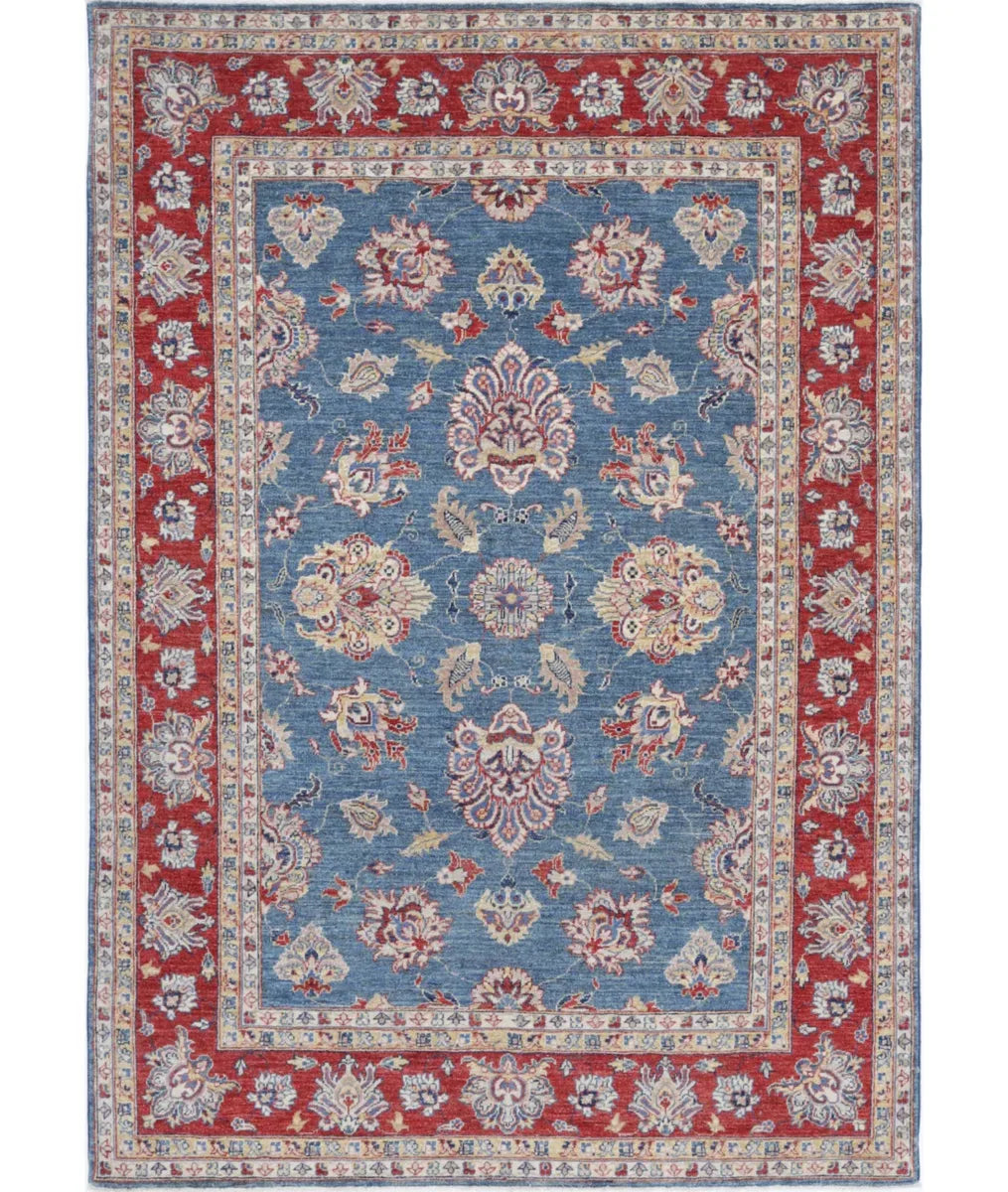 Blue Afghan Ziegler Rug 5' 4" x 7' 9" Hand-Knotted | No. AT293994