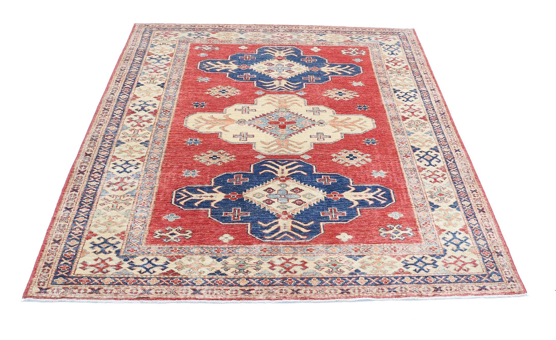 Afghan Royal Kazak Rug 4' 11" x 5' 11" Hand-Knotted | No. AT29523
