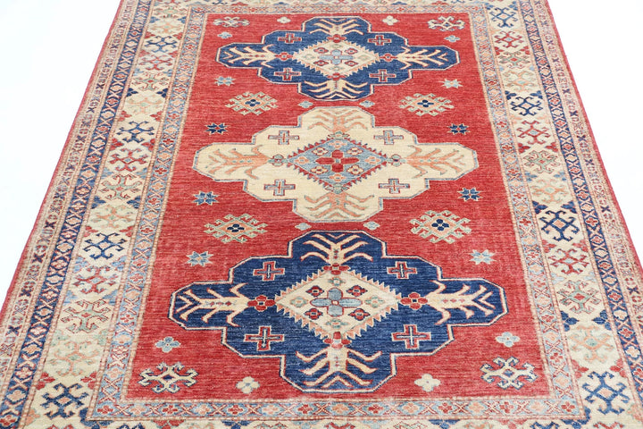 Afghan Royal Kazak Rug 4' 11" x 5' 11" Hand-Knotted | No. AT29523