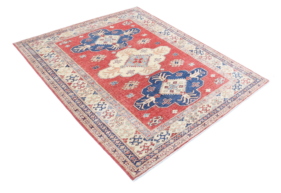 Afghan Royal Kazak Rug 4' 11" x 5' 11" Hand-Knotted | No. AT29523