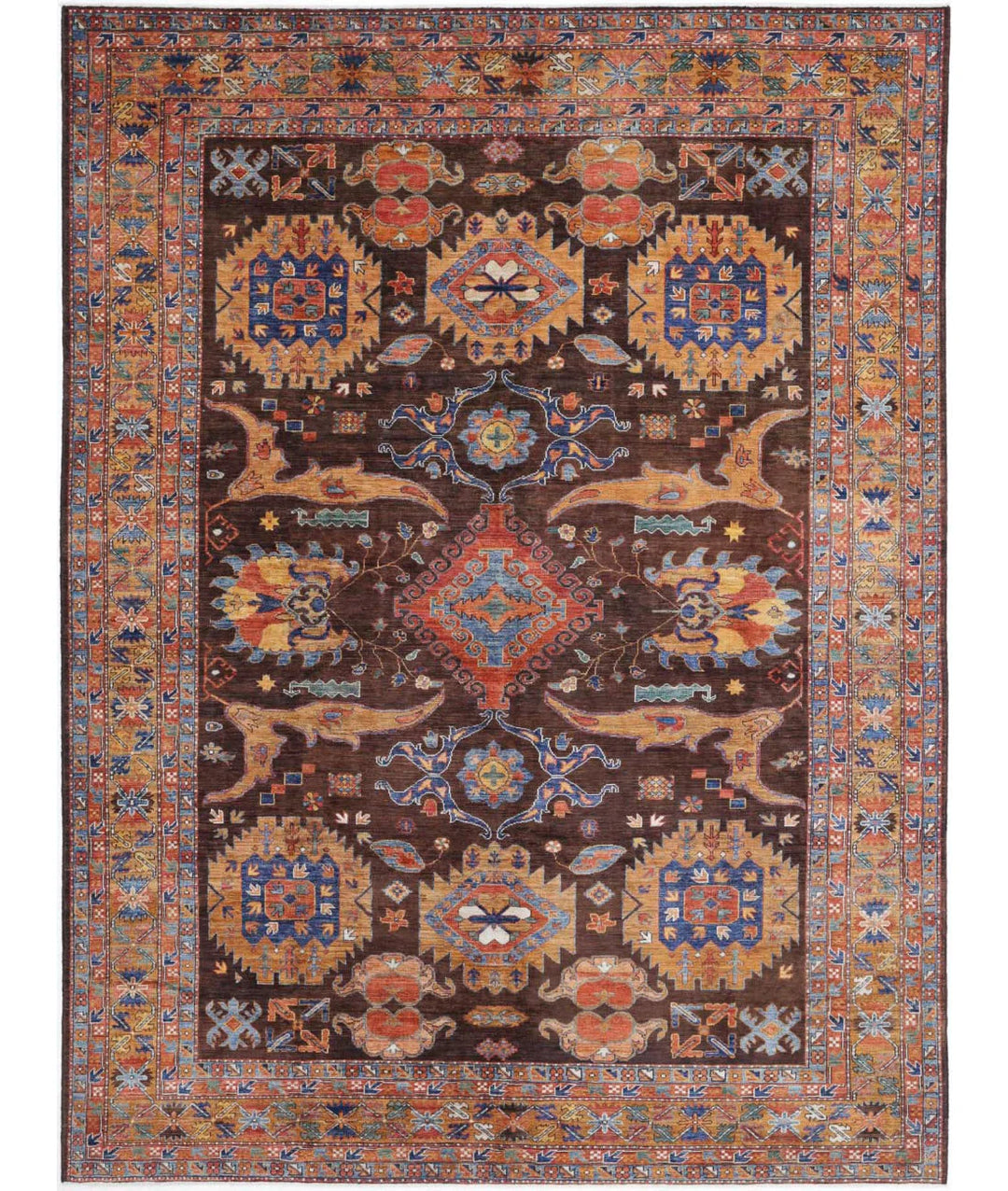Afghan Nomadic Caucasian Humna Rug 8' 11" x 12' 7" Hand-Knotted | No. AT29573