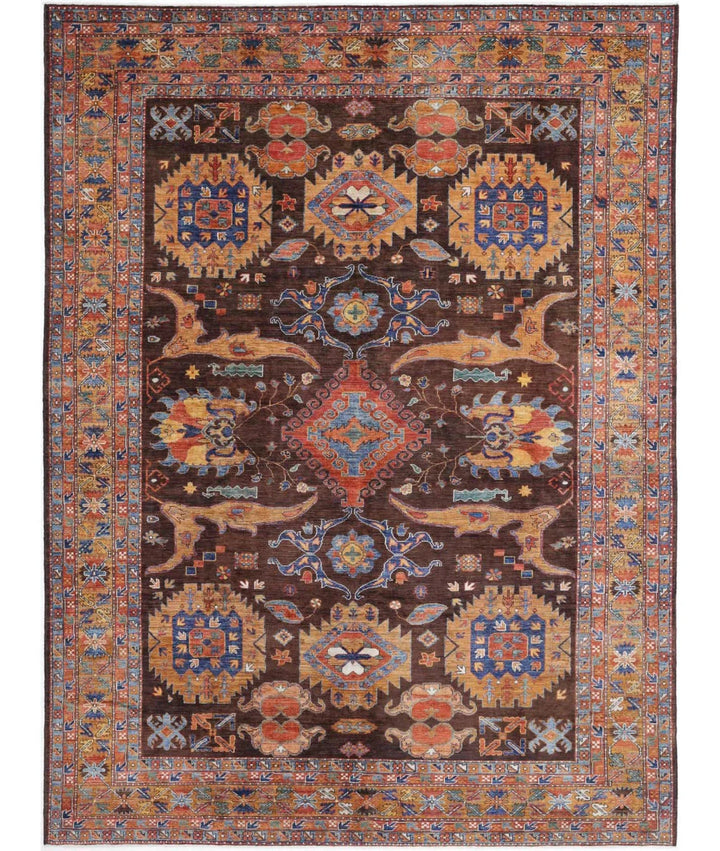 Afghan Nomadic Caucasian Humna Rug 8' 11" x 12' 7" Hand-Knotted | No. AT29573