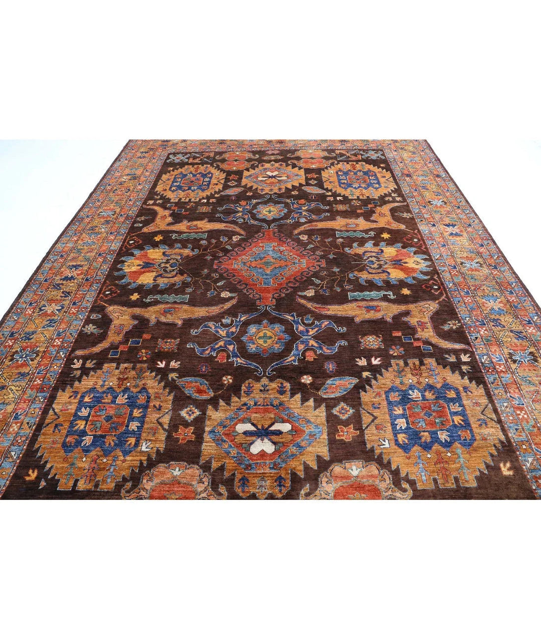 Afghan Nomadic Caucasian Humna Rug 8' 11" x 12' 7" Hand-Knotted | No. AT29573