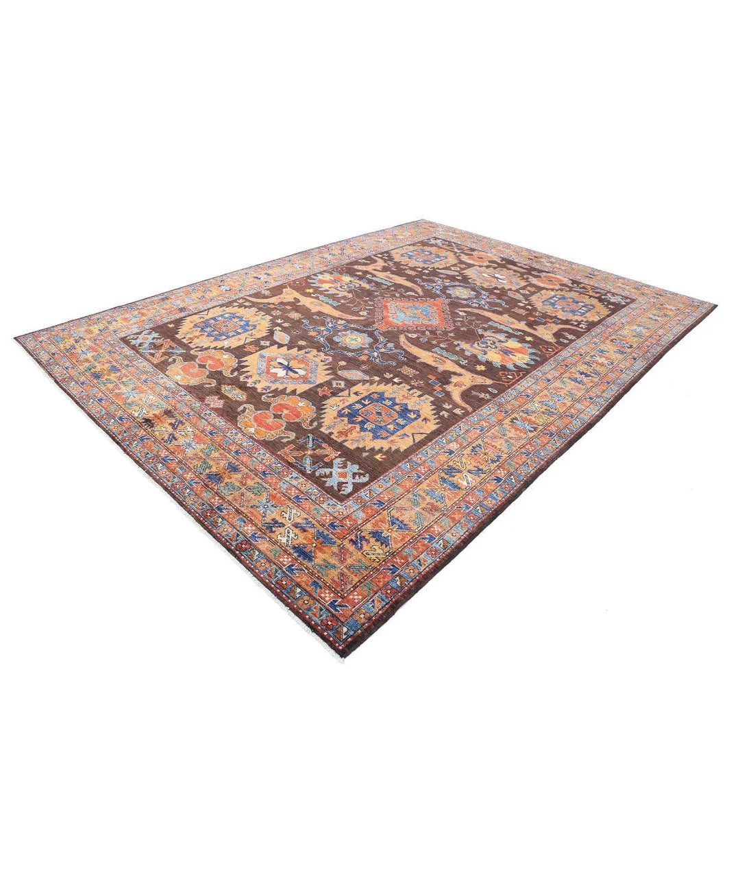 Afghan Nomadic Caucasian Humna Rug 8' 11" x 12' 7" Hand-Knotted | No. AT29573