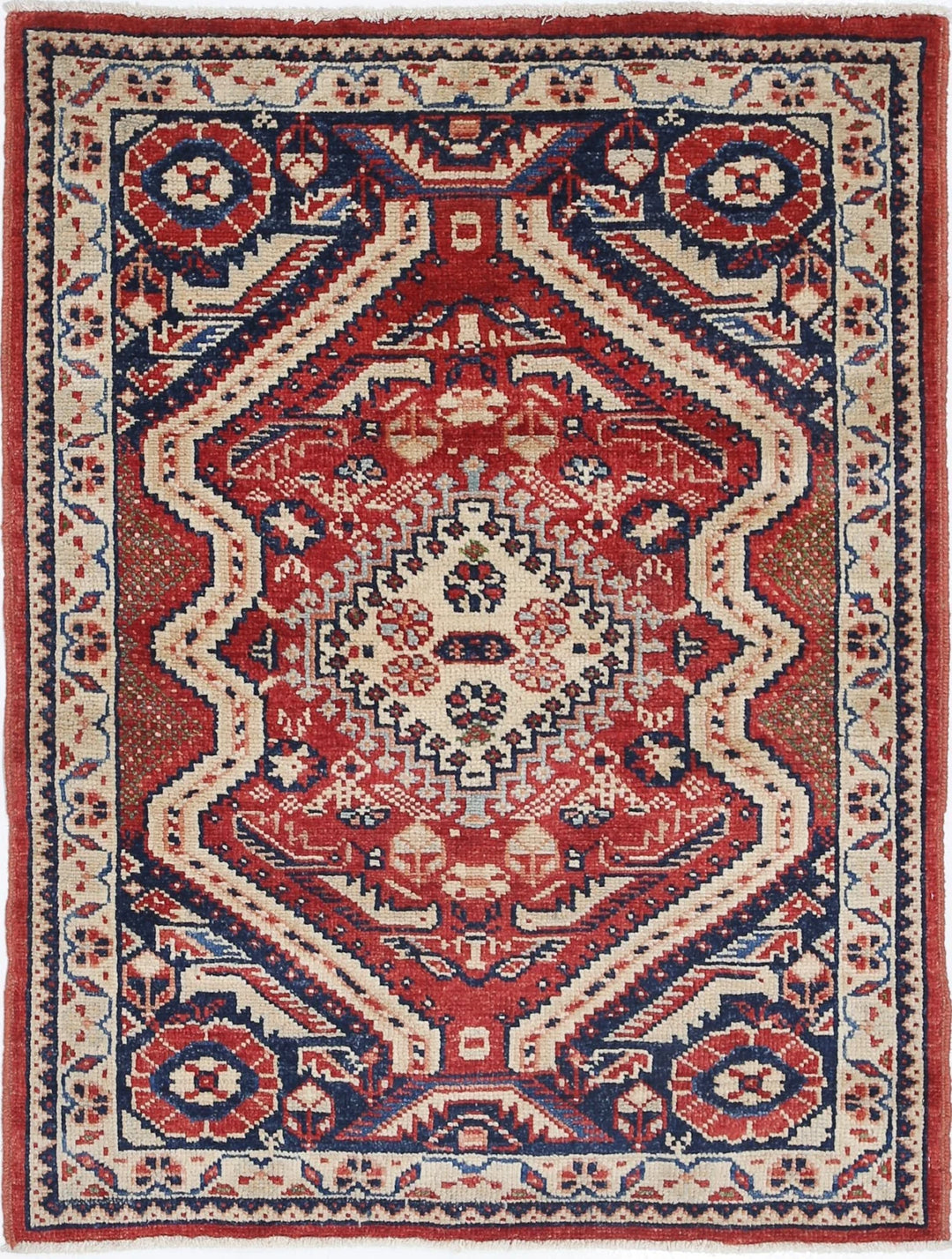 Red Afghan Ziegler Rug 2' 8" x 3' 7" Hand-Knotted | No. AT29690