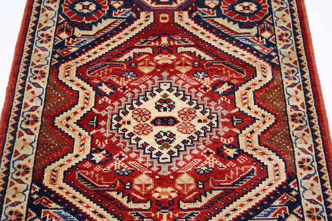 Red Afghan Ziegler Rug 2' 8" x 3' 7" Hand-Knotted | No. AT29690