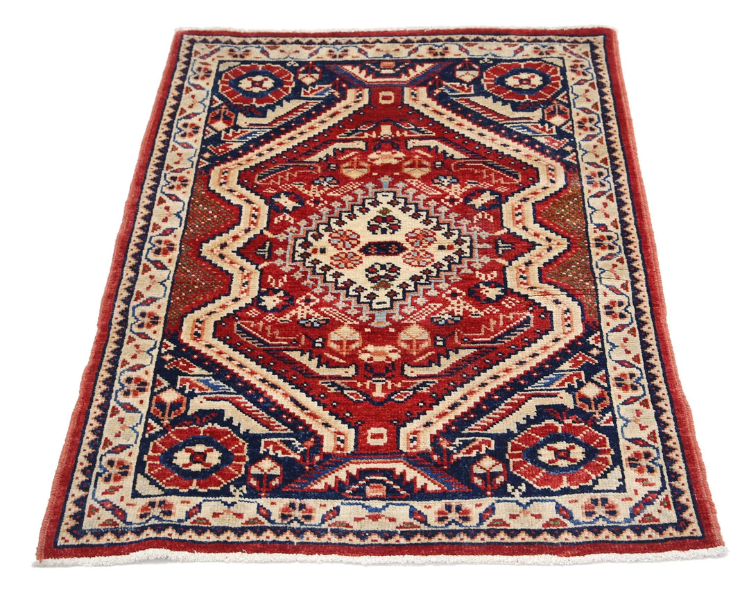 Red Afghan Ziegler Rug 2' 8" x 3' 7" Hand-Knotted | No. AT29690