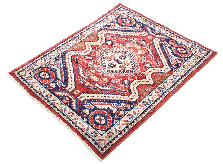 Red Afghan Ziegler Rug 2' 8" x 3' 7" Hand-Knotted | No. AT29690