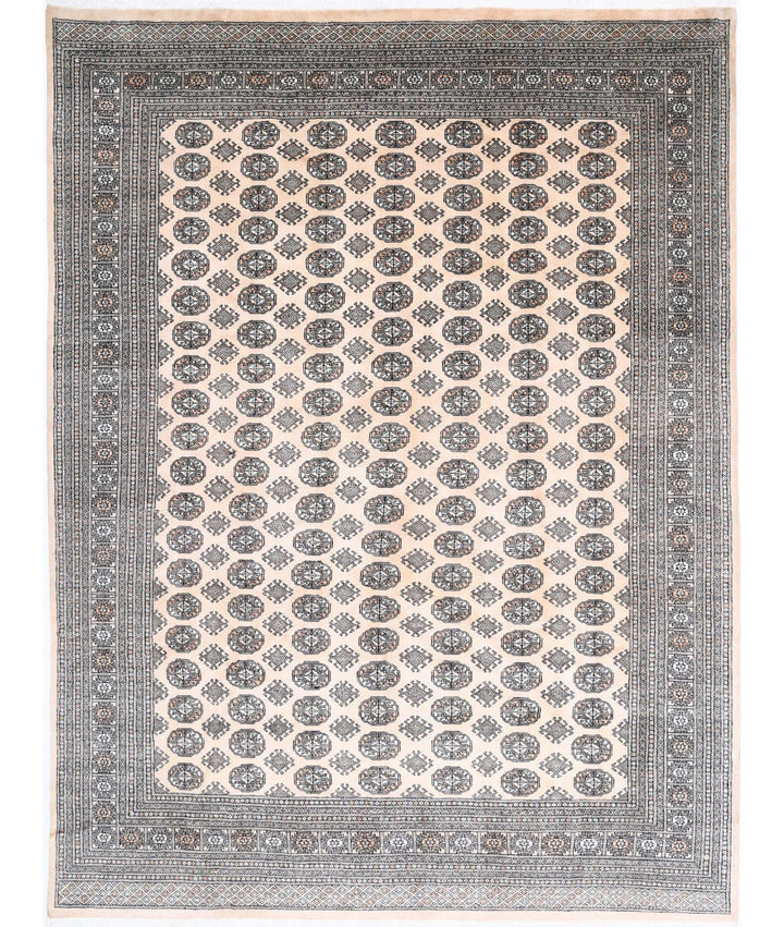 Ivory Pakistani Bokhara Rug 9' 0" x 11' 11" Hand-Knotted | No. AT29782