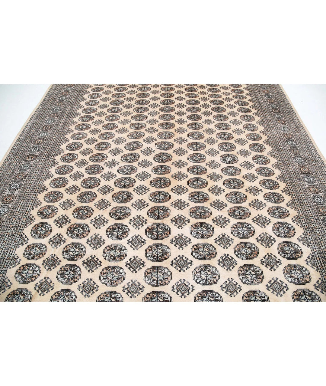 Ivory Pakistani Bokhara Rug 9' 0" x 11' 11" Hand-Knotted | No. AT29782