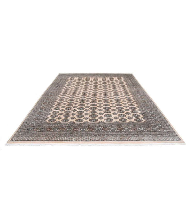 Ivory Pakistani Bokhara Rug 9' 0" x 11' 11" Hand-Knotted | No. AT29782