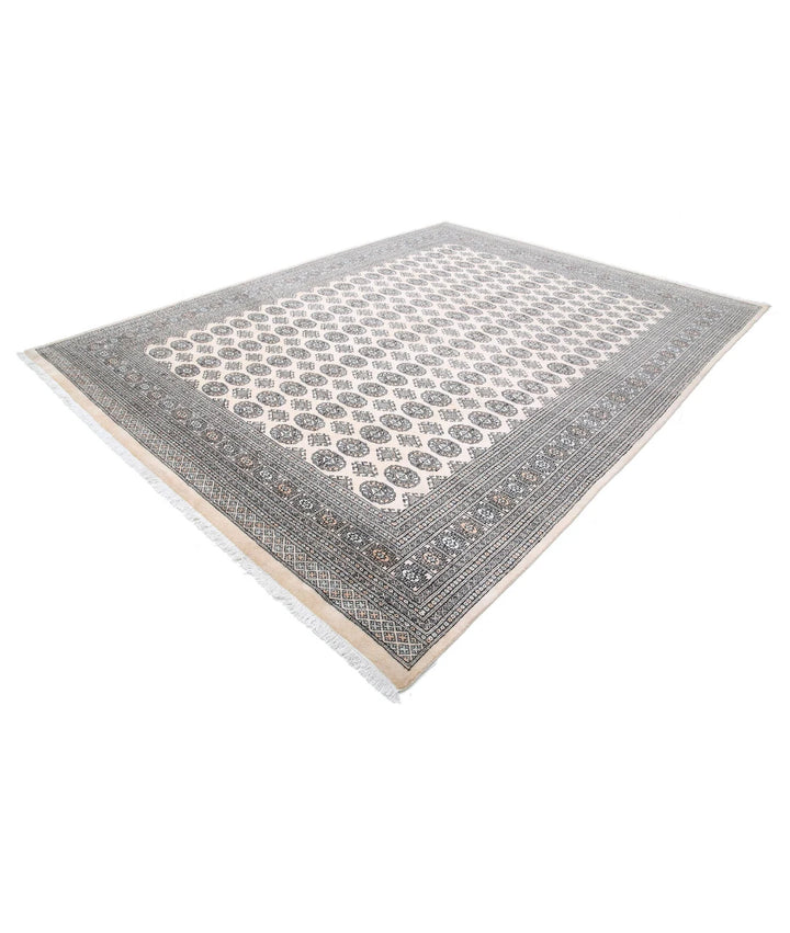 Ivory Pakistani Bokhara Rug 9' 0" x 11' 11" Hand-Knotted | No. AT29782