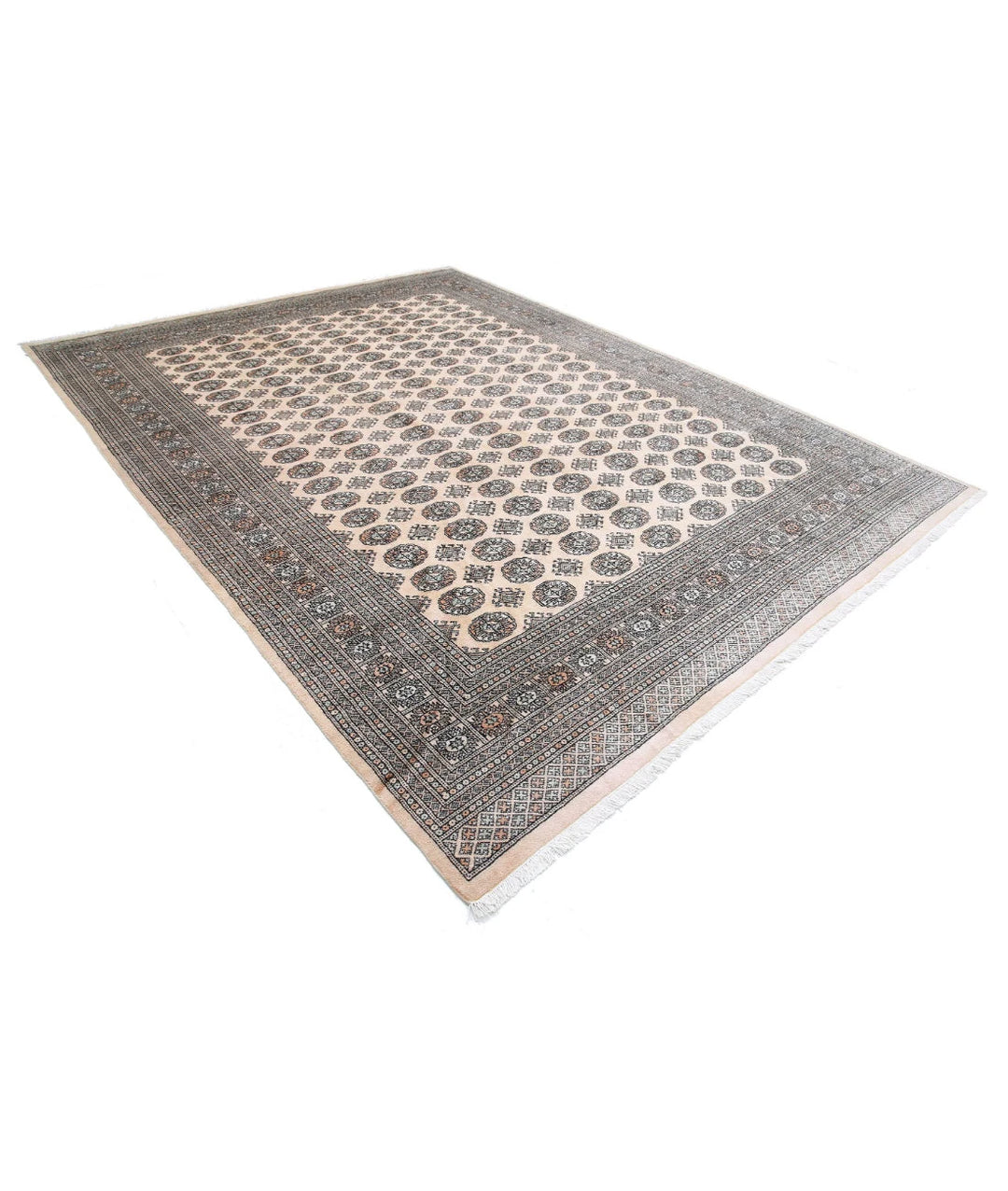 Ivory Pakistani Bokhara Rug 9' 0" x 11' 11" Hand-Knotted | No. AT29782