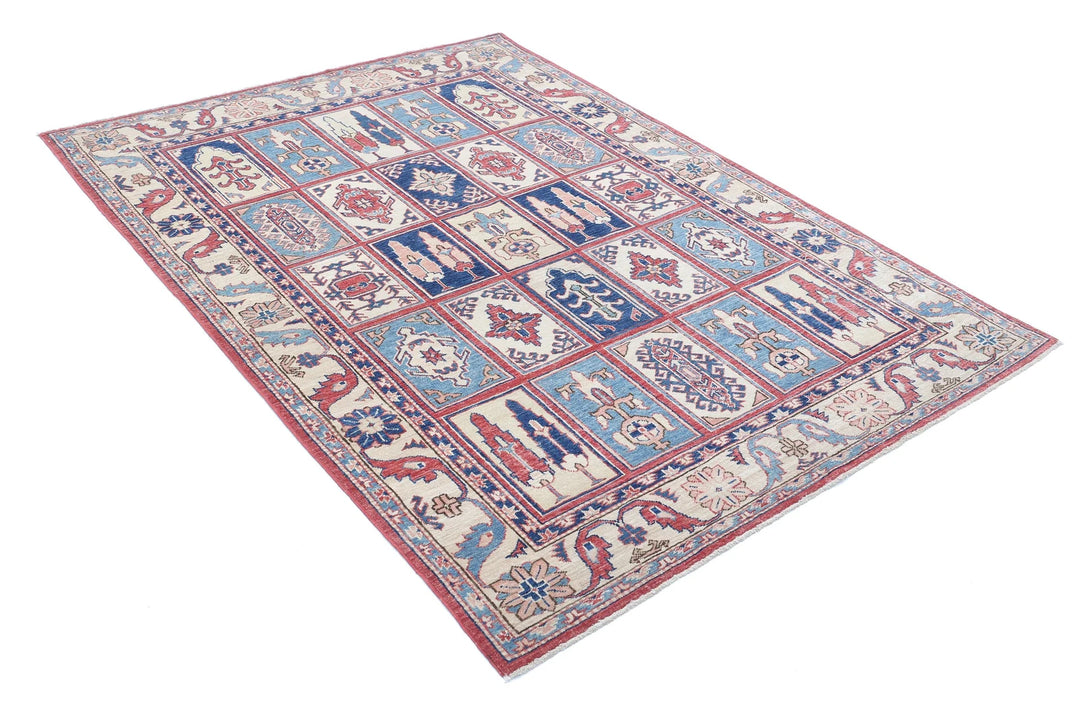 Afghan Kazak Rug 4' 10" x 6' 7" Hand-Knotted | No. AT29784