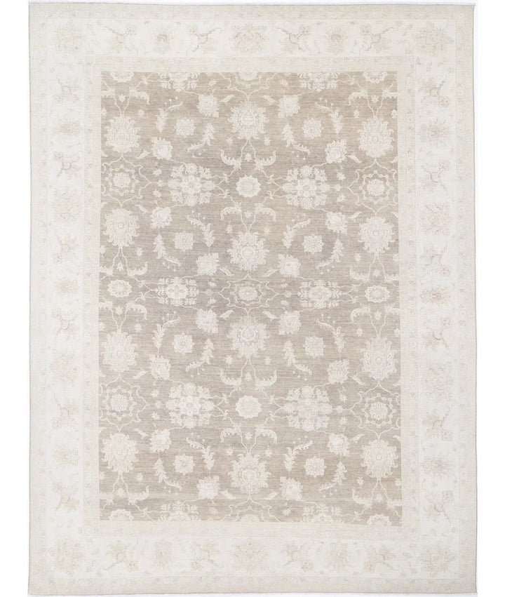 Brown Afghan Tabriz Rug 11' 4" x 15' 5" Hand-Knotted | No. AT297951