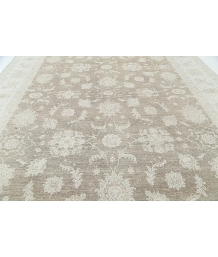 Brown Afghan Tabriz Rug 11' 4" x 15' 5" Hand-Knotted | No. AT297951