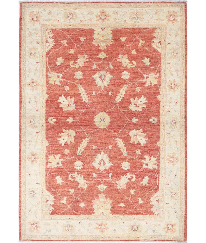 Orange Afghan Ziegler Rug 4' 0" x 5' 9" Hand-Knotted | No. AT29912