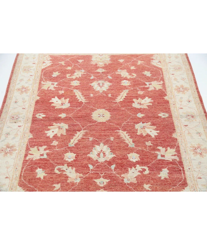 Orange Afghan Ziegler Rug 4' 0" x 5' 9" Hand-Knotted | No. AT29912