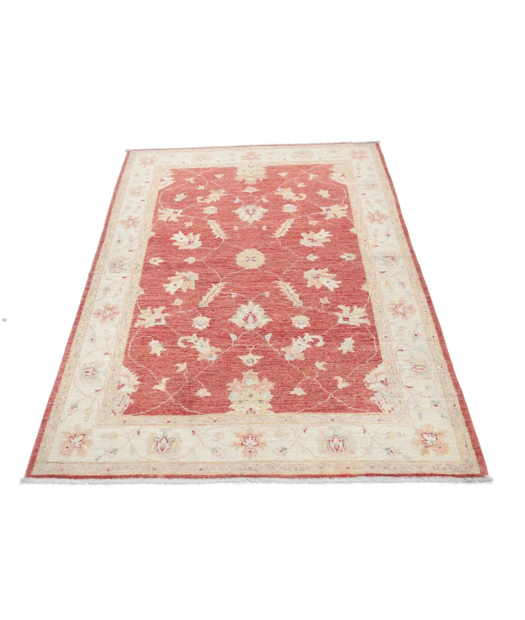 Orange Afghan Ziegler Rug 4' 0" x 5' 9" Hand-Knotted | No. AT29912