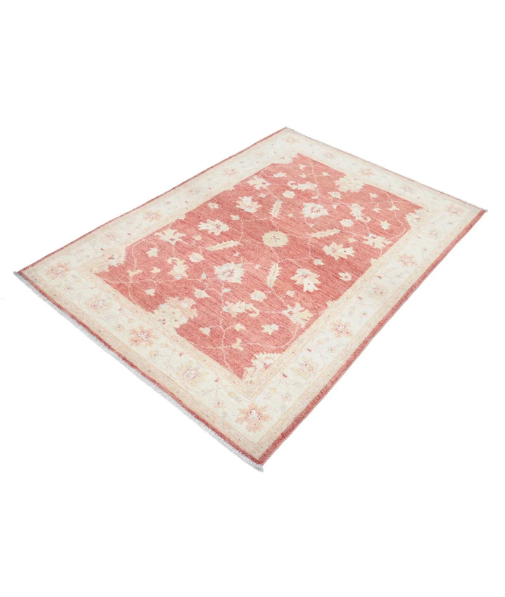Orange Afghan Ziegler Rug 4' 0" x 5' 9" Hand-Knotted | No. AT29912