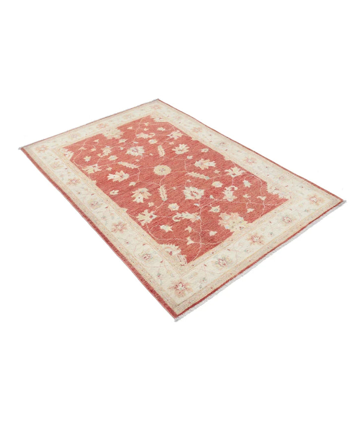 Orange Afghan Ziegler Rug 4' 0" x 5' 9" Hand-Knotted | No. AT29912