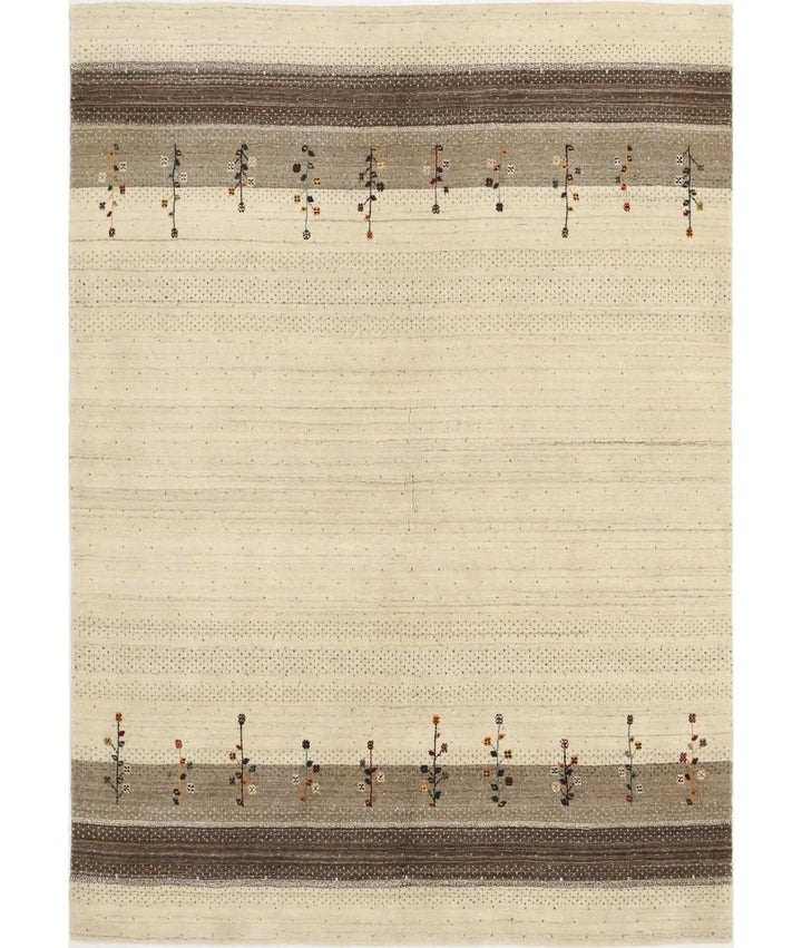 Ivory Indian Oriental Rug 5' 7" x 8' 0" Hand-Knotted | No. AT29951