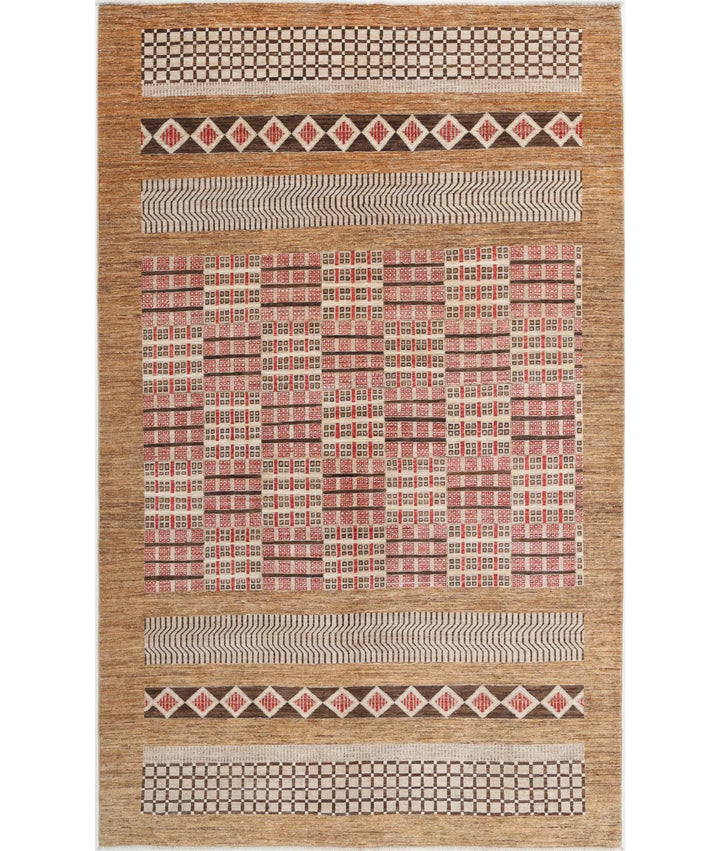 Beige Afghan Oriental Rug 6'1" x 9'10" Hand-Knotted
