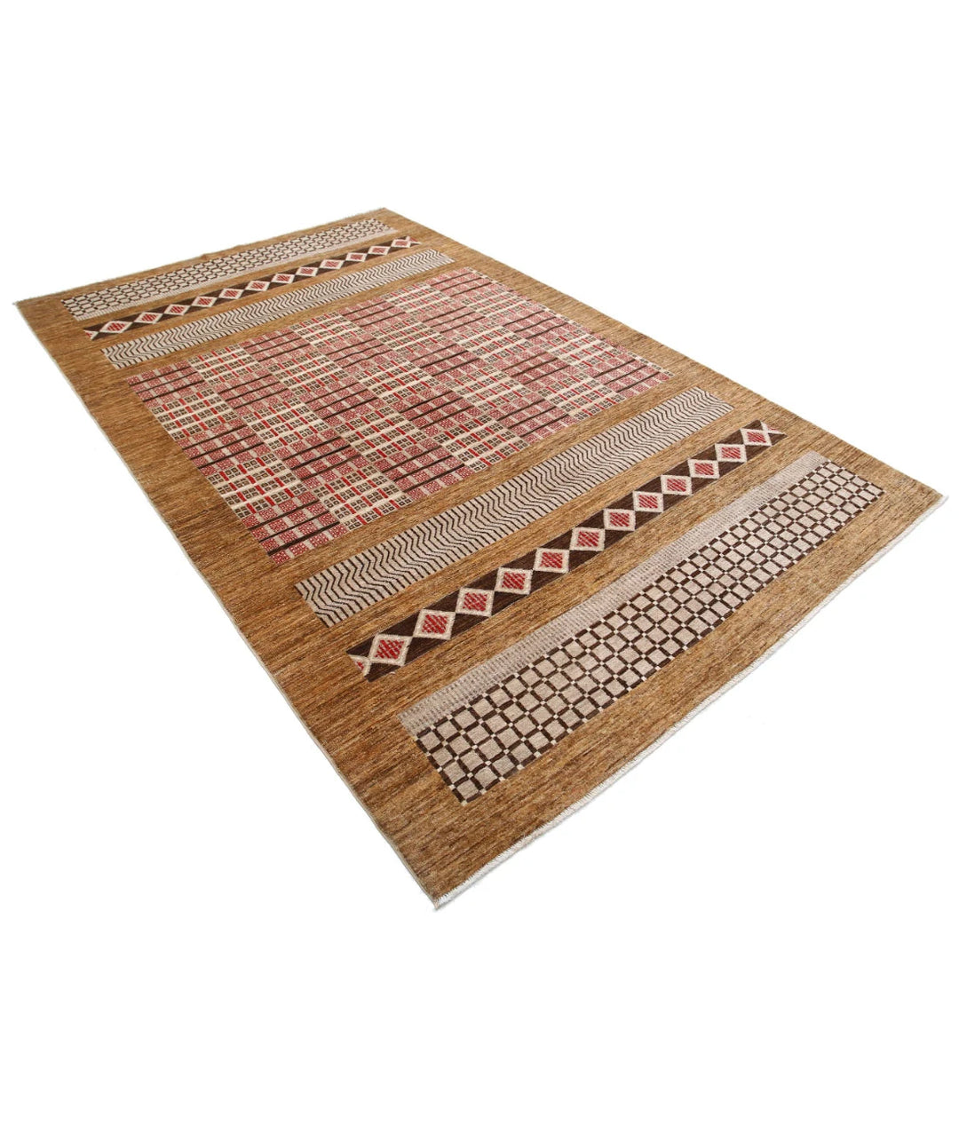 Beige Afghan Oriental Rug 6'1" x 9'10" Hand-Knotted view 9