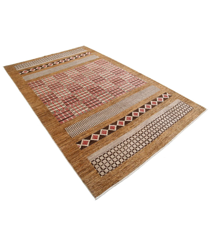 Beige Afghan Oriental Rug 6'1" x 9'10" Hand-Knotted view 9