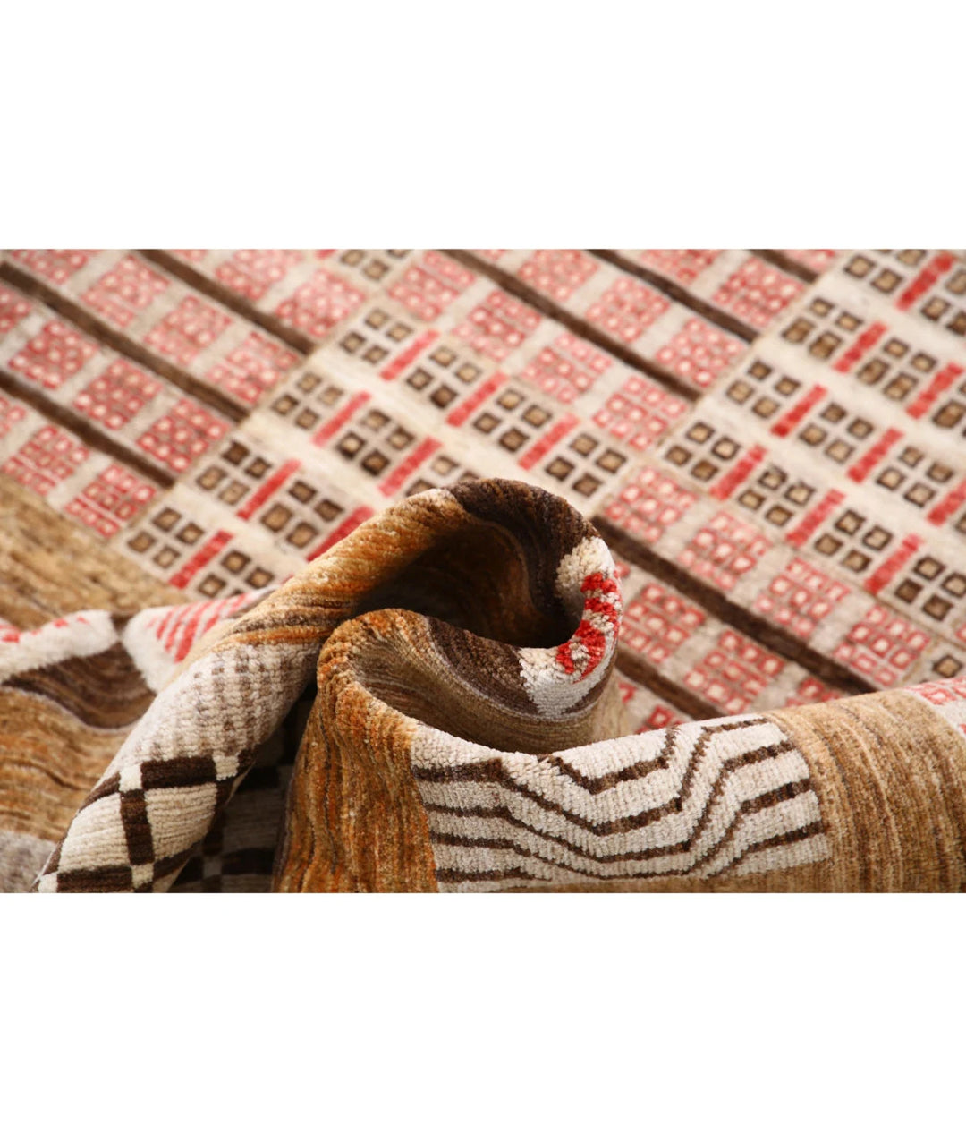 Beige Afghan Oriental Rug 6'1" x 9'10" Hand-Knotted close-up