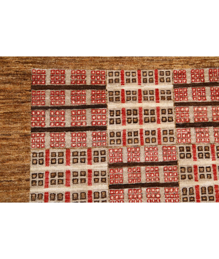 Beige Afghan Oriental Rug 6'1" x 9'10" Hand-Knotted pattern