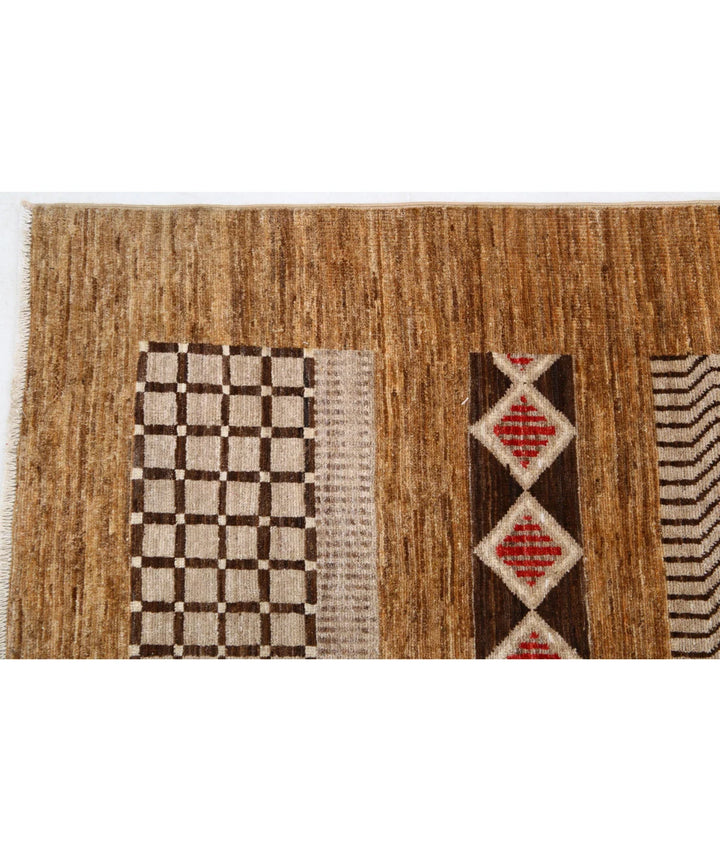 Beige Afghan Oriental Rug 6'1" x 9'10" Hand-Knotted border