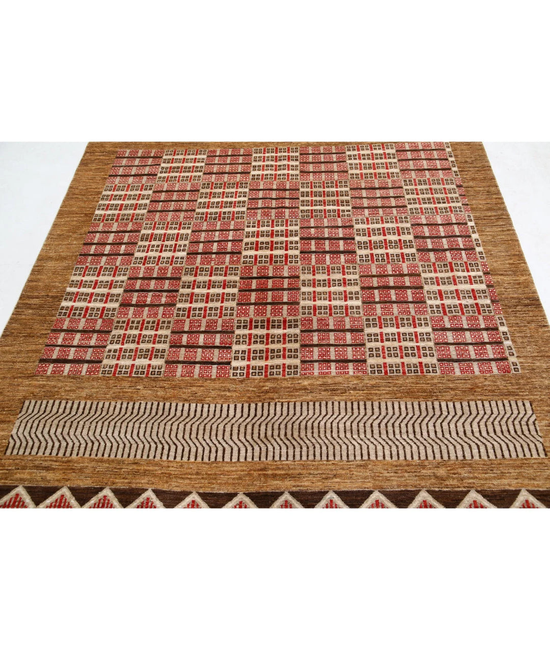 Beige Afghan Oriental Rug 6'1" x 9'10" Hand-Knotted field