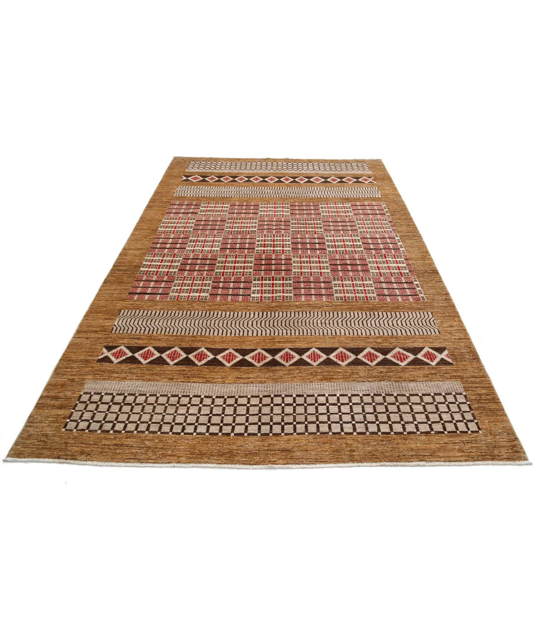 Beige Afghan Oriental Rug 6'1" x 9'10" Hand-Knotted texture