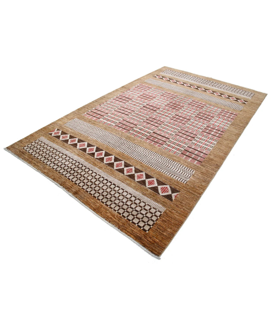 Beige Afghan Oriental Rug 6'1" x 9'10" Hand-Knotted reverse