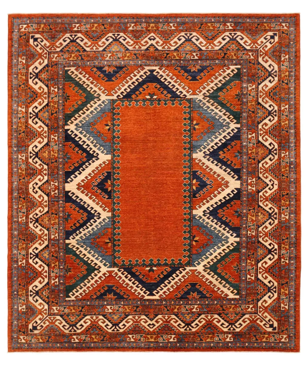 Rust Afghan Tribal Rug 8' 6" x 9' 10" Hand-Knotted | No. AT30595