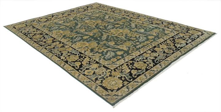 Green Black Indian Ziegler Rug 7' 10" x 10' 0" Hand-Knotted | No. AT30980