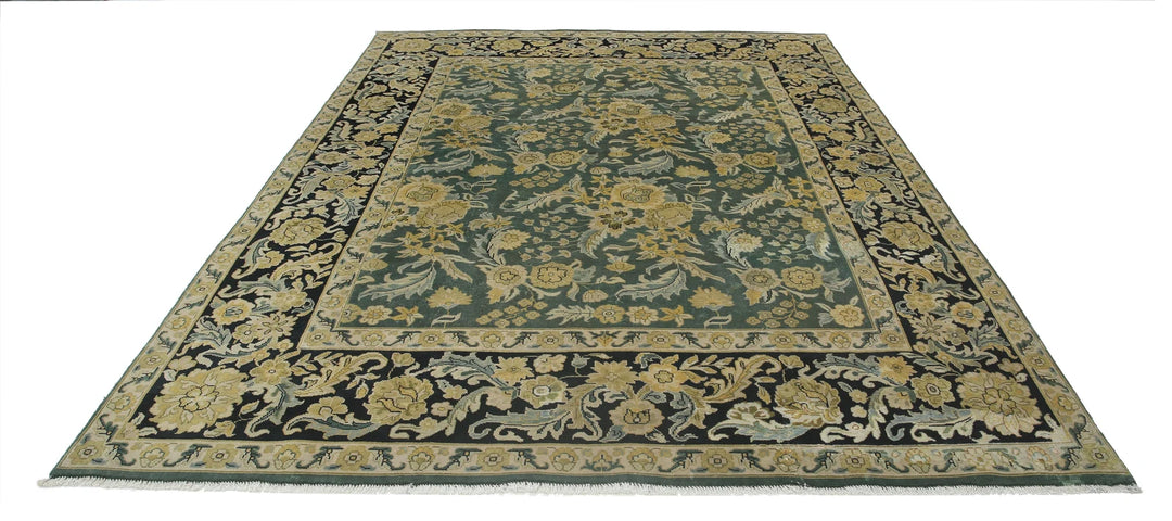 Green Black Indian Ziegler Rug 7' 10" x 10' 0" Hand-Knotted | No. AT30980