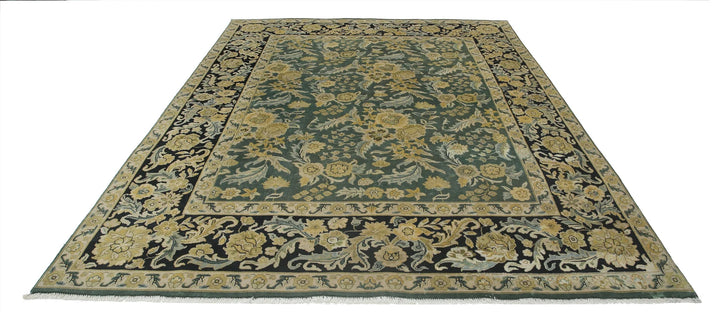 Green Black Indian Ziegler Rug 7' 10" x 10' 0" Hand-Knotted | No. AT30980