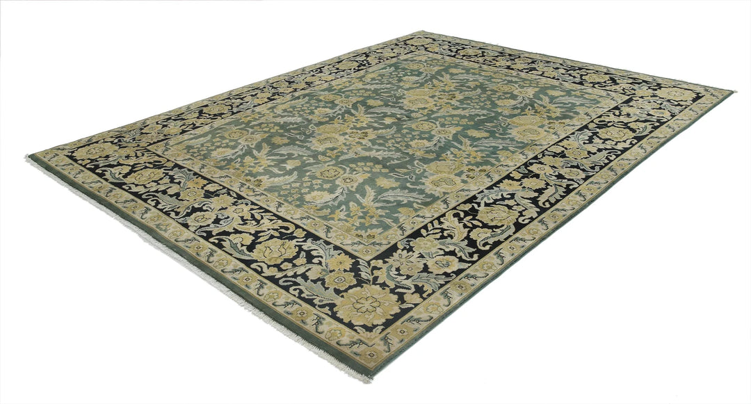 Green Black Indian Ziegler Rug 7' 10" x 10' 0" Hand-Knotted | No. AT30980